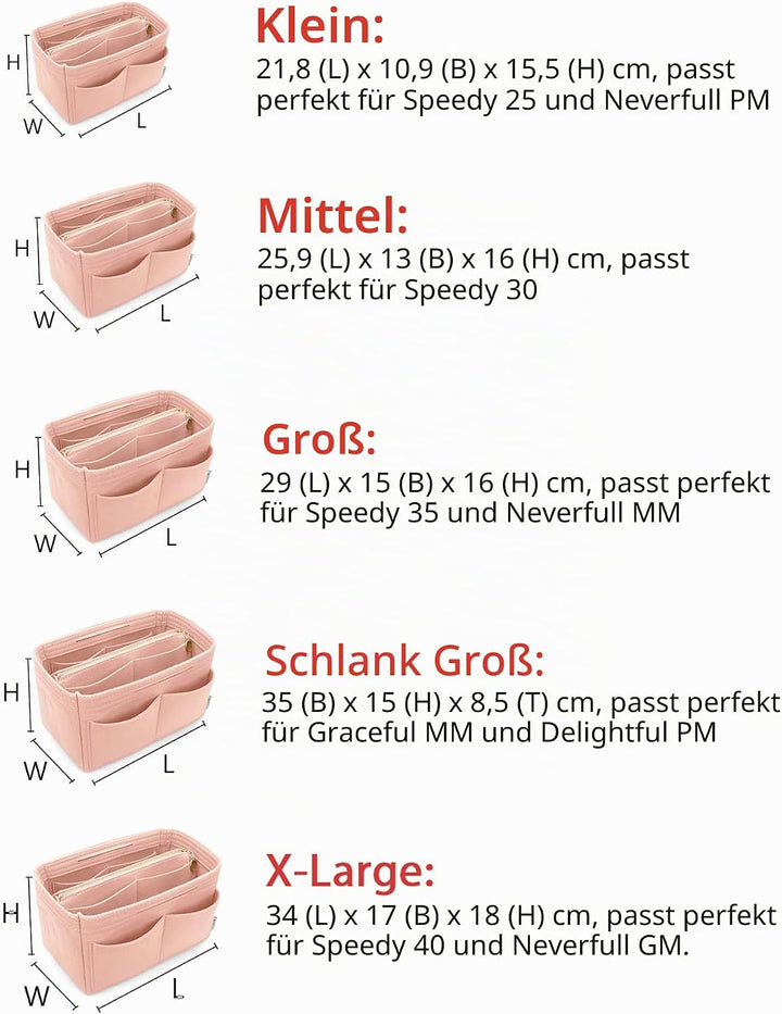 LEXSION Organisatorischer Tascheineinsatz aus Filz mit Reissverschluss, passend für Speedy-Neverfull