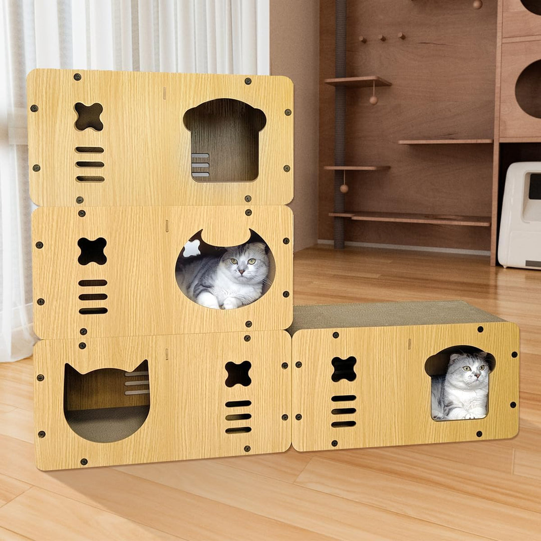 Katzenhöhle mit Kratzbrett, XXL Katzenhaus Indoor aus Pappe, Kratzpappe für Katzen, Kratzpad Lounge,