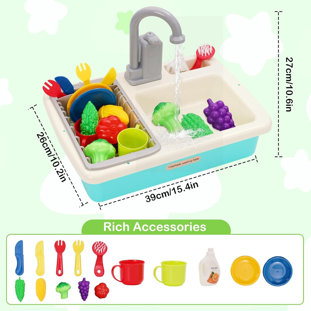 Küchenspüle Spielzeug Set mit Wasserkreislauf, Spielspüle Kinder mit Fliessendem Wasser, Matschküche