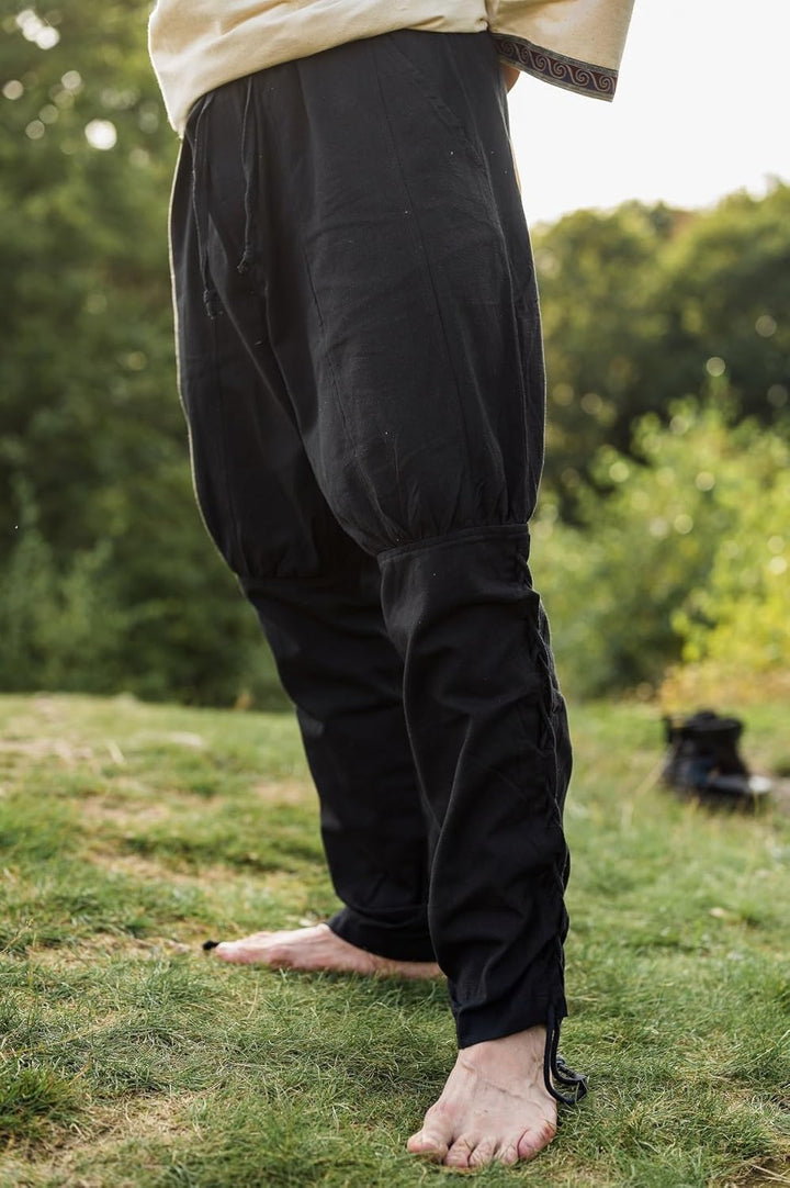 Leonardo Carbone Hose mit Beinschnürung Männer Hose schwarz XL 100% Baumwolle Kostüme, Mittelalter