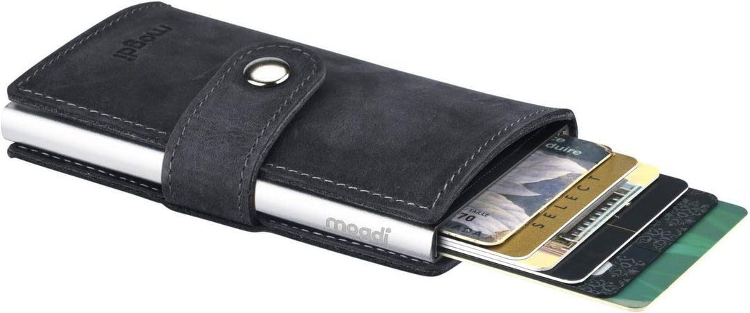 mogdi Mini Black Premium Herren Portmonee RFID Schutz Kartenetui Business Geldbörse feinstes A++ Ech