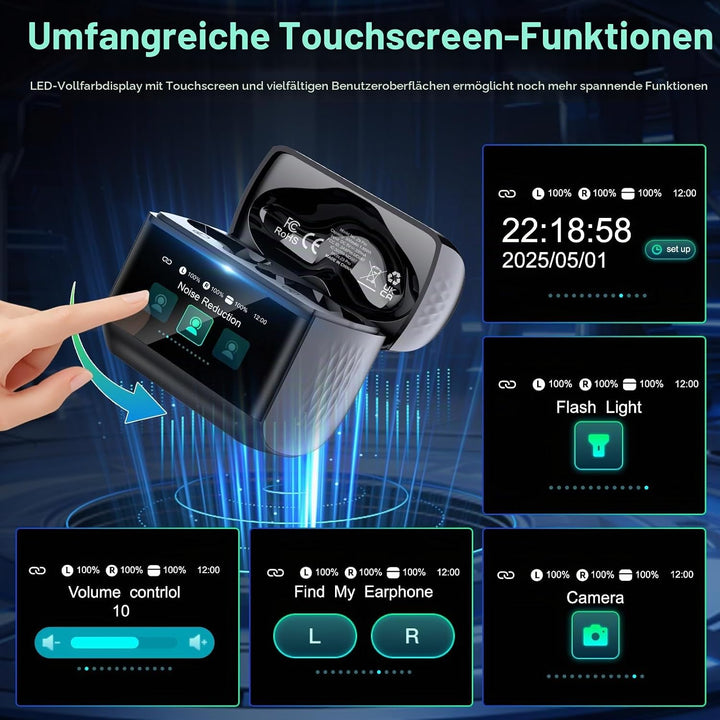 ZYHKON Bluetooth Kopfhörer mit Touchscreen, In Ear Kopfhörer Kabellos Bluetooth 5.4 mit ANC/ENC Mic