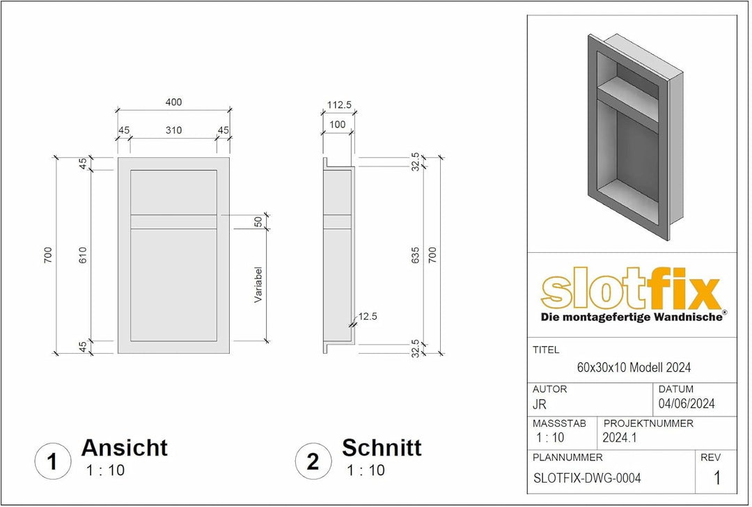 slotfix® befliesbare montagefertige Wandnische 60x30x10cm als Duschablage im Trockenbau mehr Staurau