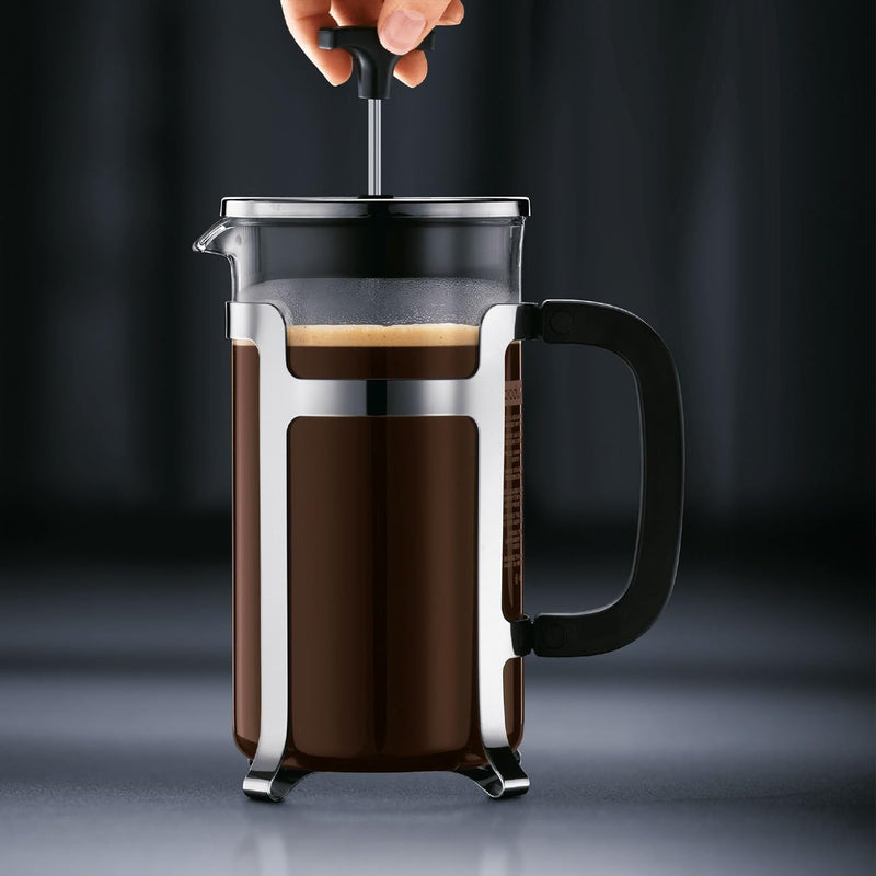 Bodum JESPER Kaffeebereiter (French Press System, Verchromter Edelstahlrahmen, 1,0 liters) glänzend