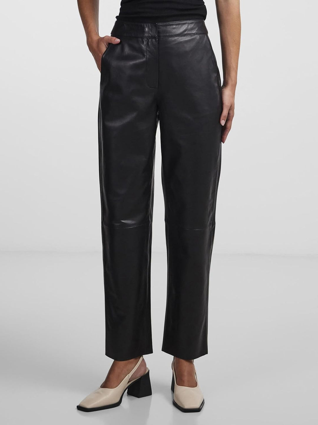 YAS Damen Yasline Hmw Leather Pant Noos Hose XS Schwarz, XS Schwarz