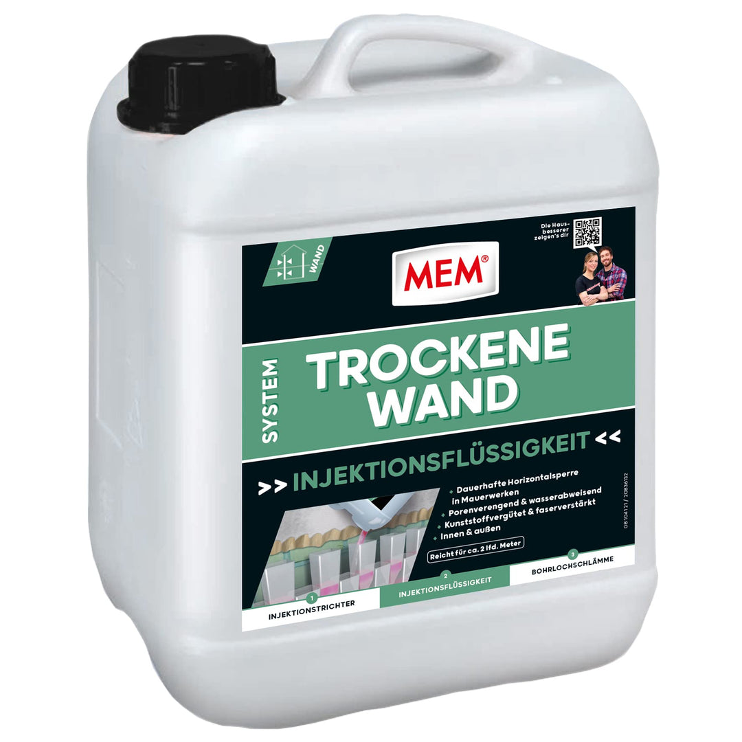 MEM Trockene Wand, Dauerhafte Horizontalsperre für alle Mauerwerke, Innen und aussen anwendbar, Pore