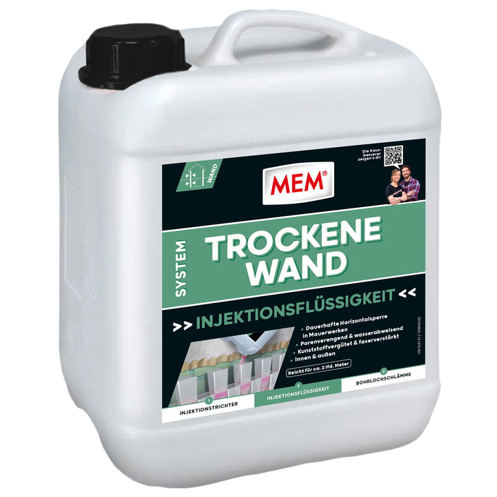 MEM Trockene Wand, Dauerhafte Horizontalsperre für alle Mauerwerke, Innen und aussen anwendbar, Pore