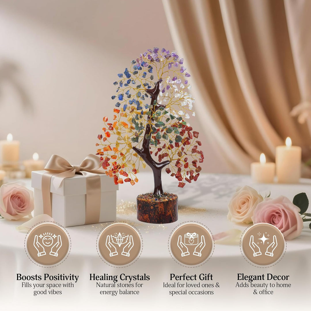 FASHIONZAADI Seven Chakra Gemstone Tree - Healing Crystal Money Trees Feng Shui Gift Handmade Reiki