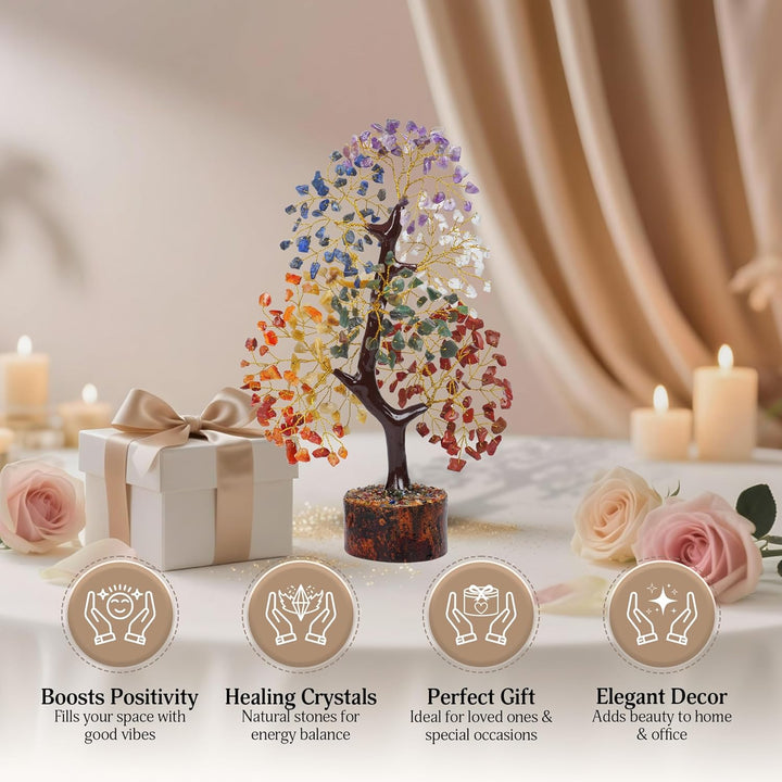 FASHIONZAADI Seven Chakra Gemstone Tree - Healing Crystal Money Trees Feng Shui Gift Handmade Reiki
