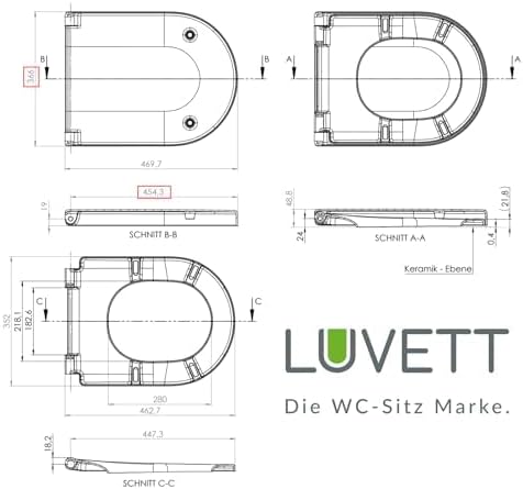 LUVETT® WC-Sitz D650 D-Form Weiss mit Absenkautomatik SoftClose, EasyClean (abnehmbar), Duroplast, e