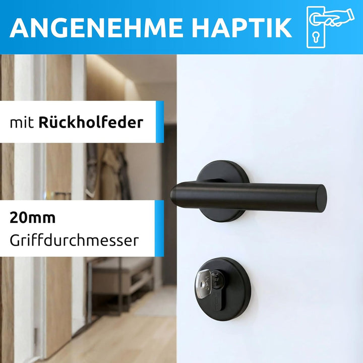lockzz Türgriff Drückergarnitur Würzburg-II, Edelstahl schwarz matt, Türbeschlag für Wohnungseingang