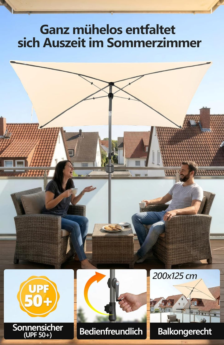 4smile Sonnenschirm Balkon mit Kurbel, Sonnenschutz Balkon mit Schutzhülle, Sonnenschirm rechteckig