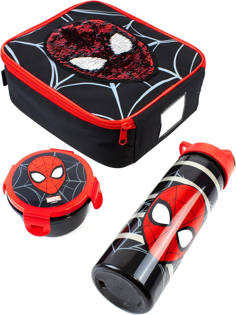 Marvel Spider Man Lunchpaket 3 Stück Set Kindertasche, Wasserflasche & Snacktopf Einheitsgrösse