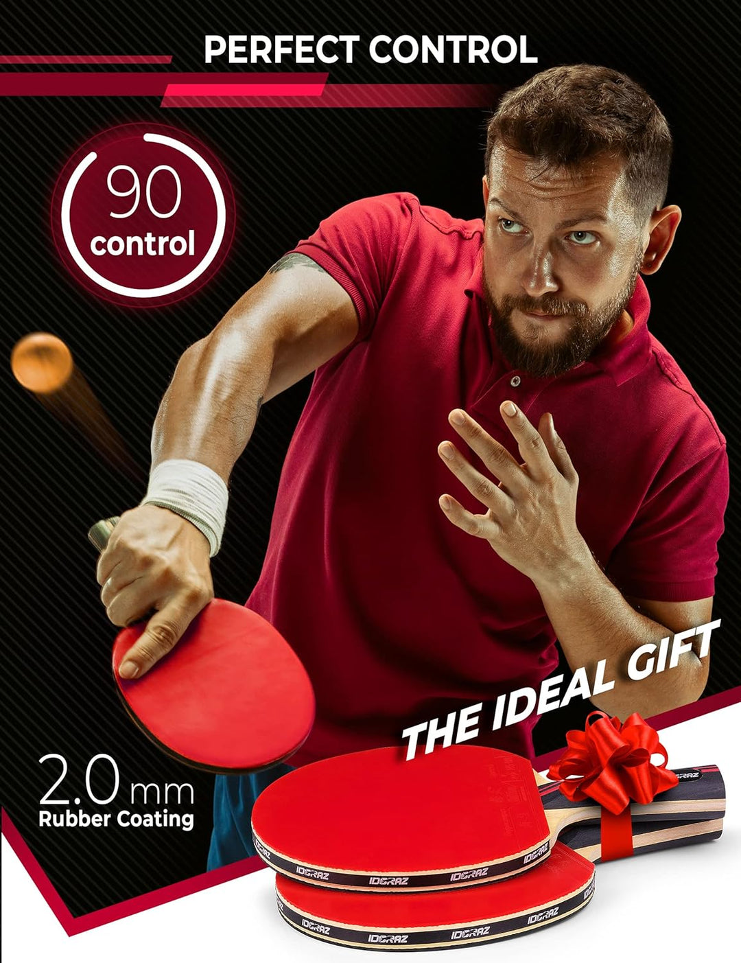 Idoraz Tischtennisschläger Profi Schläger - Ping Pong Schläger mit Tragetasche - ITTF geprüfter Gumm