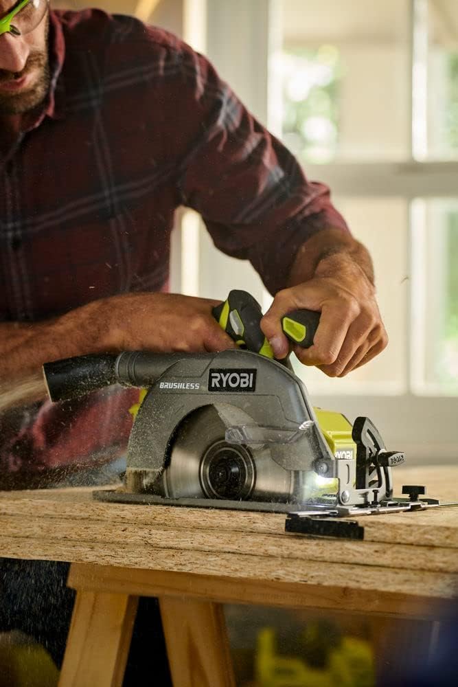 RYOBI 18 V ONE+ Brushless Akku-Handkreissäge R18CS7-140GZL (Sägeblatt-Ø 184mm, Schnitttiefe 90°/45°