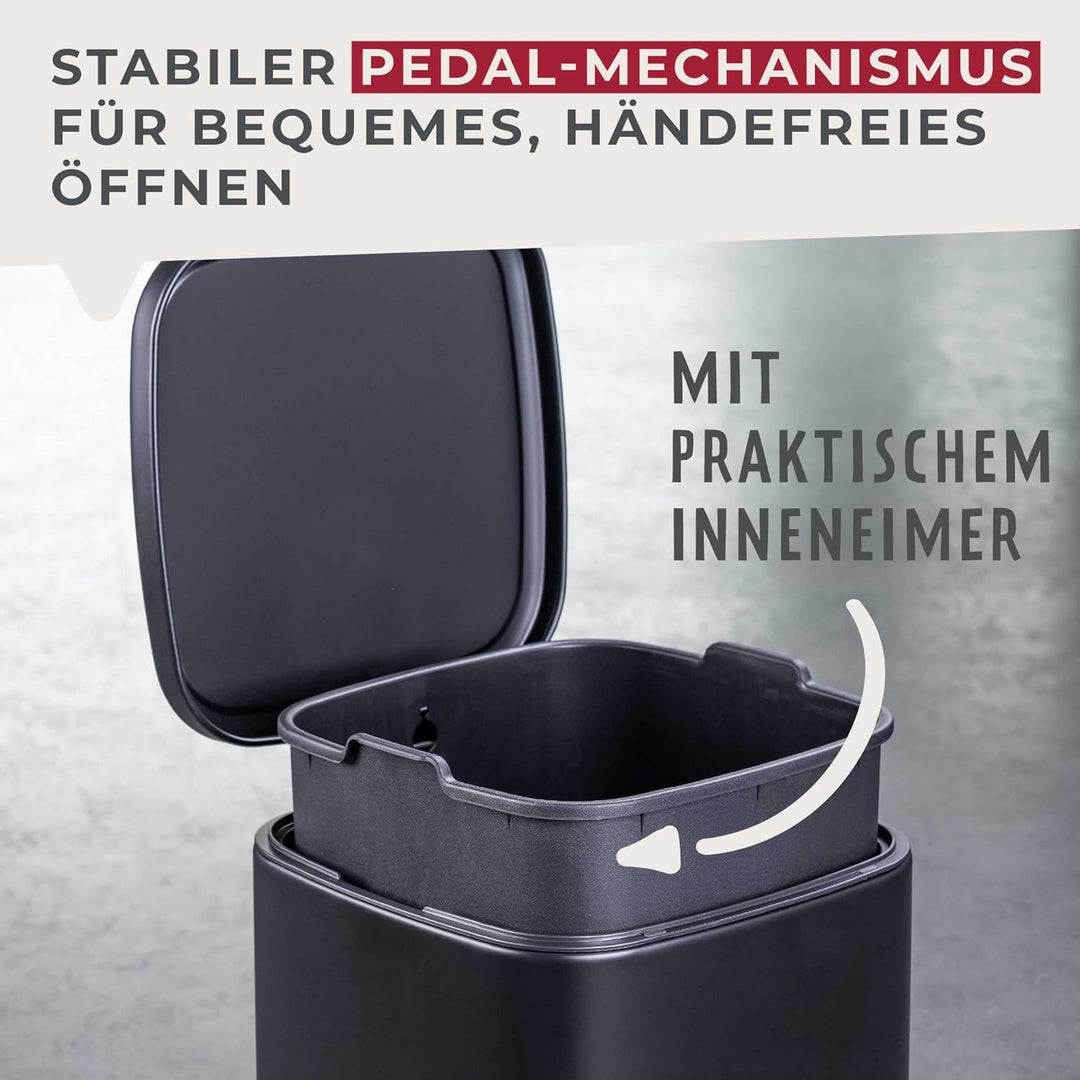 Fackelmann LONDON Pedal-Abfallsammler 6L – Stilvolles Design in Schwarz matt, Mit gedämpftem Deckel