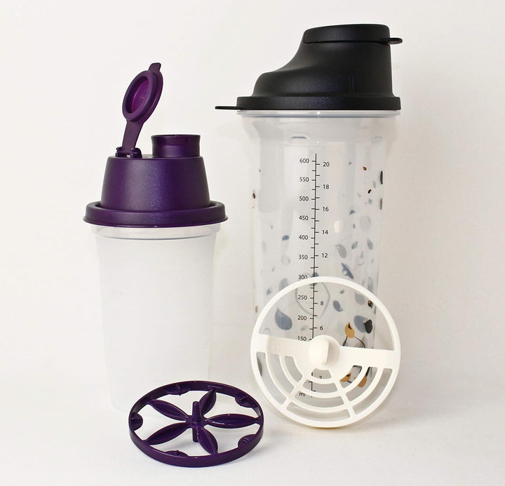 TW Tupperware Backen Mix-Fix 1x 600ml Schwarz + 1x 250ml Violett Shake-It Shaker Messbecher - Mixbec