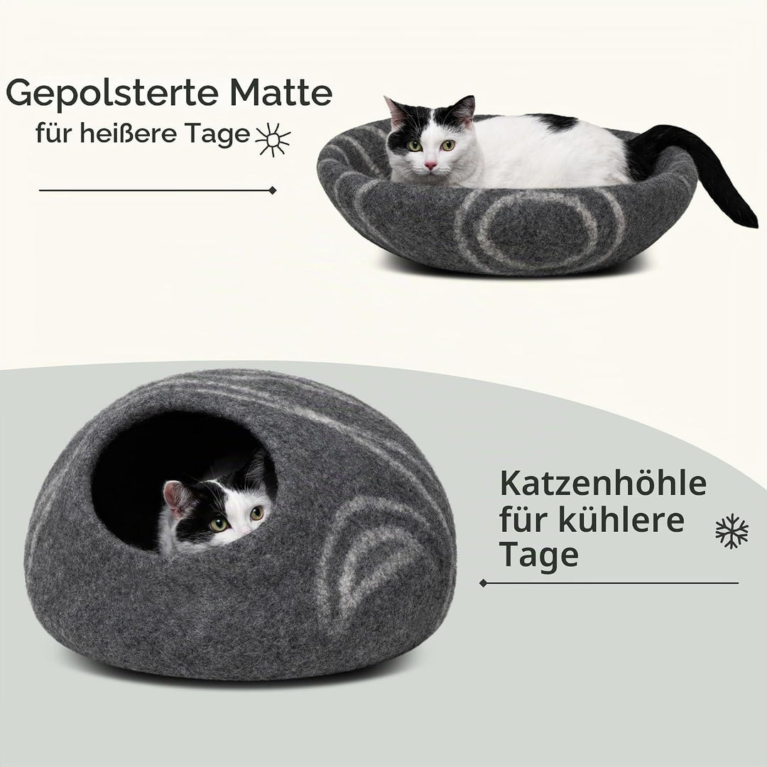 MEOWFIA Katzenbett Höhle – Umweltfreundliche Betten aus 100% Merinowolle für Katzen und Kätzchen (L,