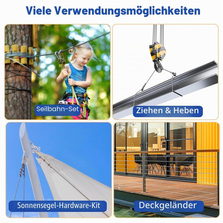 TooTaci 6mm Edelstahlseil,5M/6mm Drahtseil Edelstahl 7 * 19,Stahlseil mit ösen,M6 Drahtseilklemme,6m