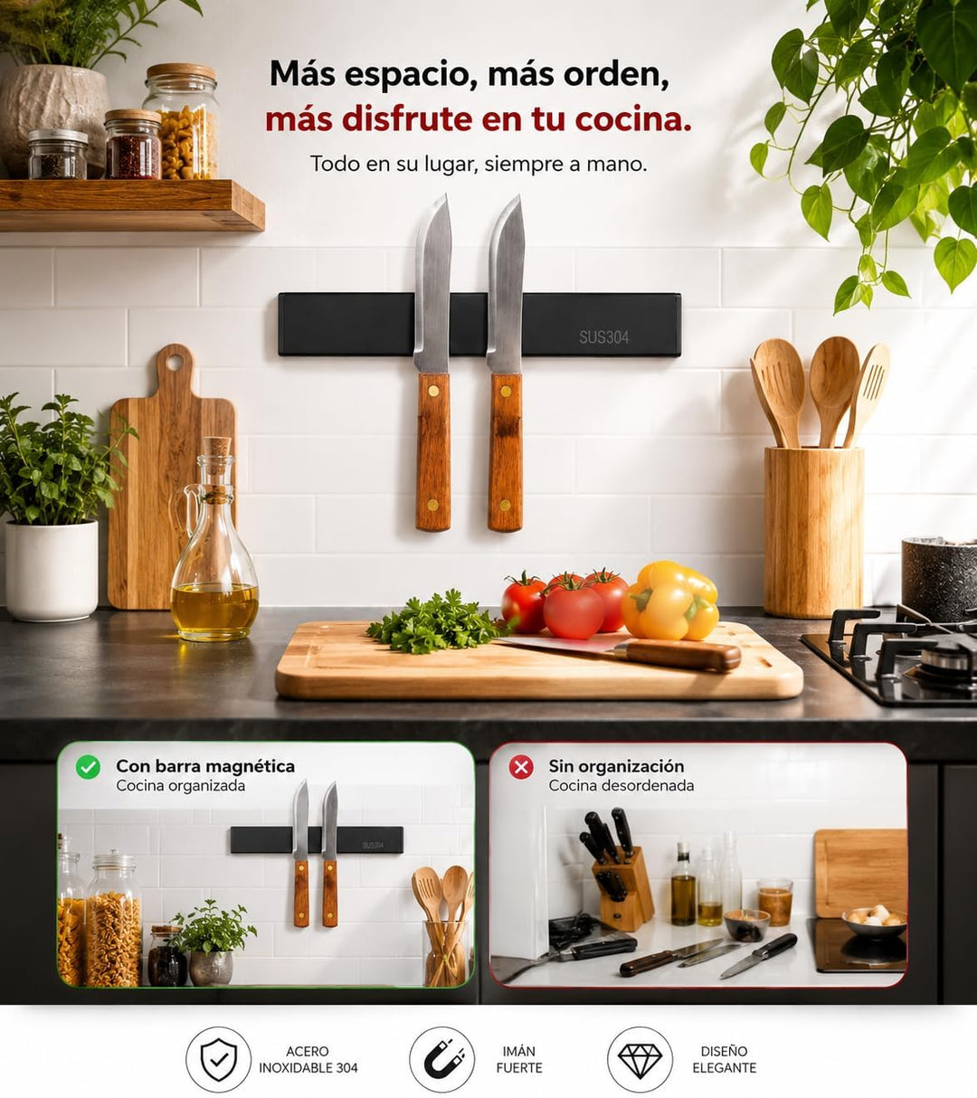 Magnet für Küchenmesser, 30 cm, mit 2 Messern, Magnetleiste für Messer, robust, Küchenmesserhalter,