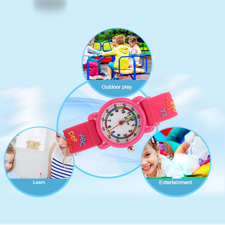 Kinder Cartoon Uhr, Briefmuster wasserdichte Kinder Armbanduhr PU Armband Armbanduhr für Kinder Klei