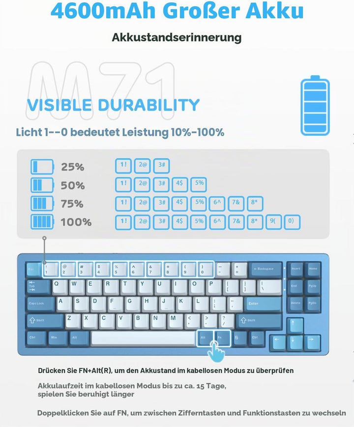 ATTACK SHARK M71 CNC Aluminum Custom Mechanical Gaming Keyboard, Tri-Mode-BT5.0/2.4G Wireless/Wired,