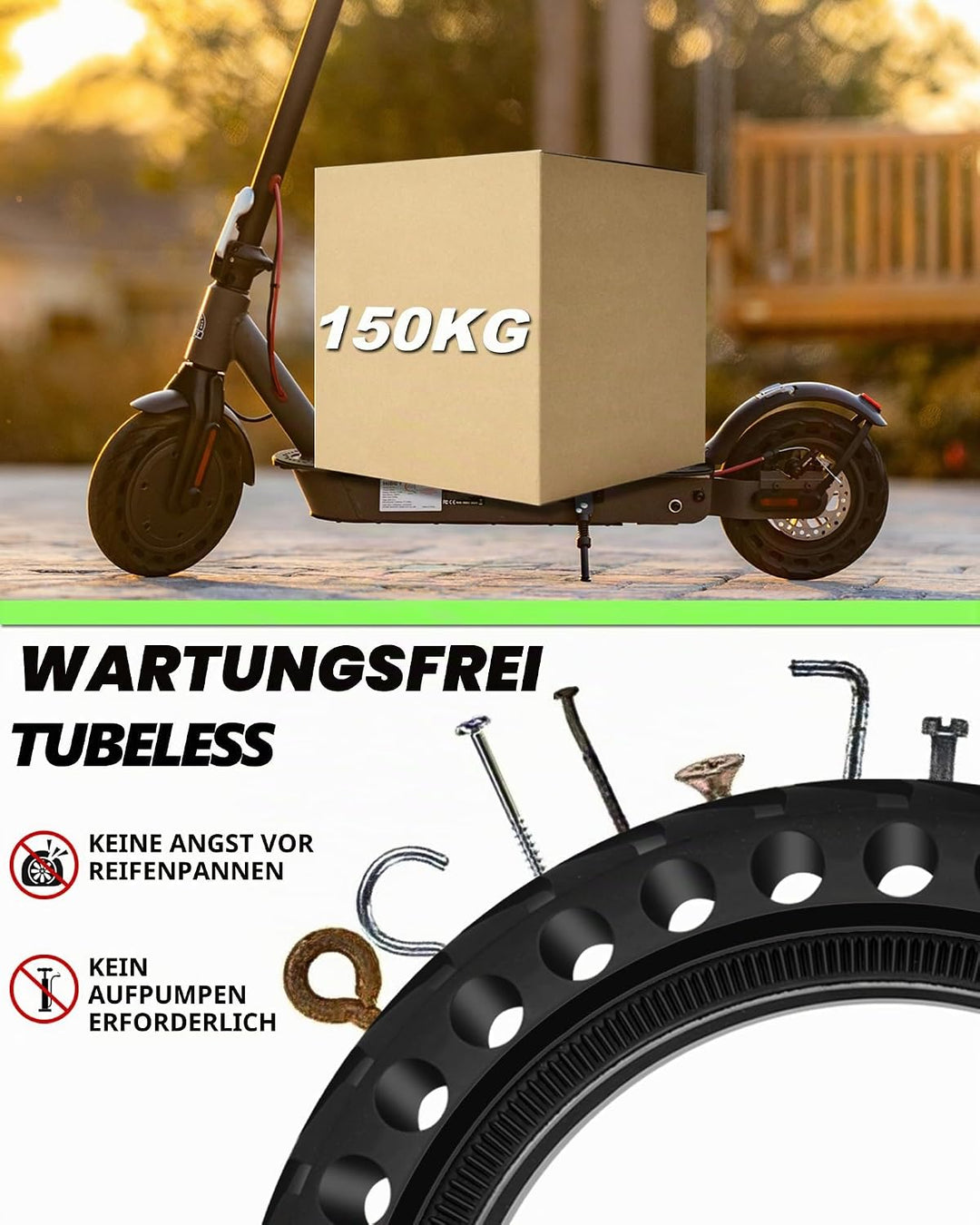 1 Stück E-Scooter Vollgummireifen 50/75-6.1 (8 1/2 x2) Tubeless, Kompatibel mit Soflow SO4/SO3, Xiao