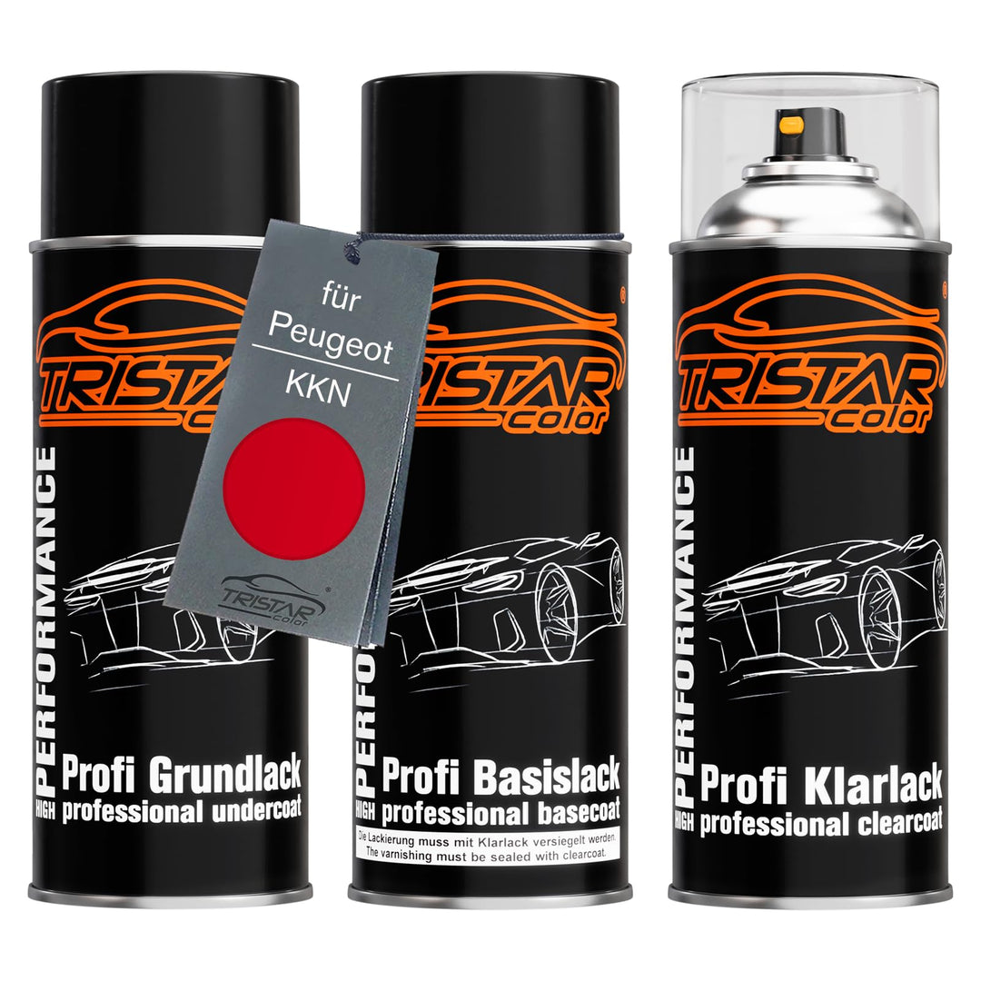 TRISTARcolor Autolack Spraydosen Set für Peugeot KKN Rouge Aden/Flamenco Red Grundlack Basislack Kla