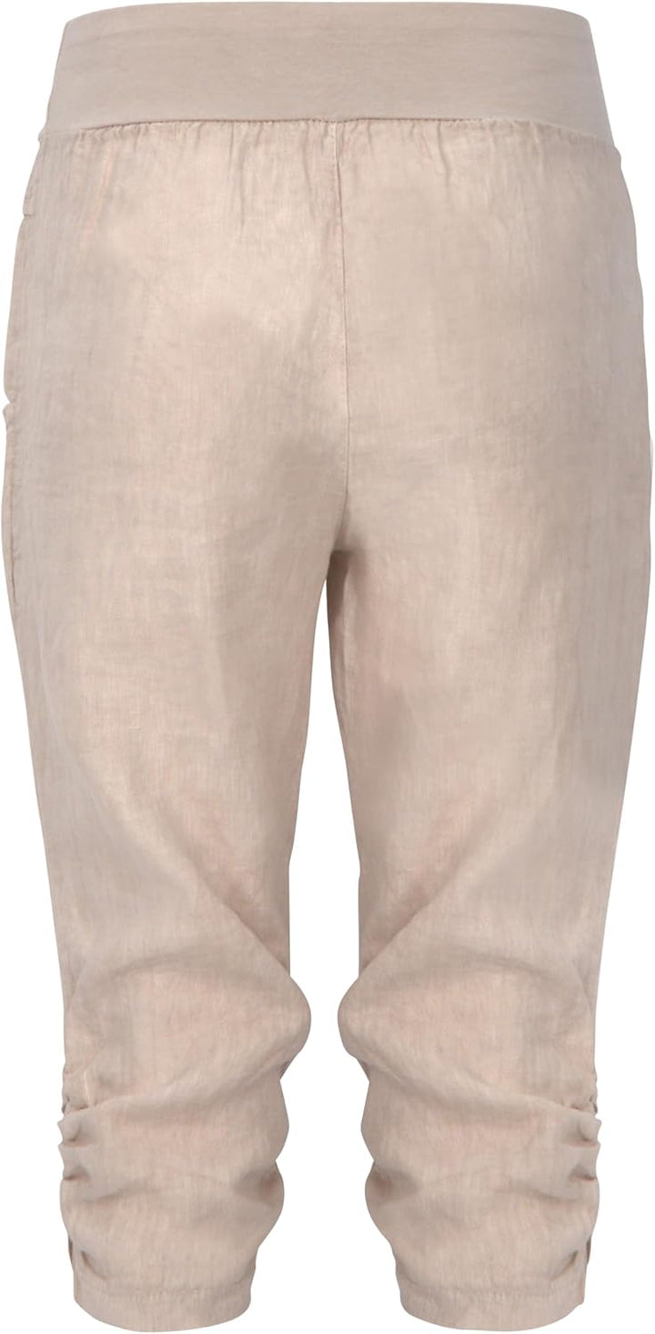Malito Damen Hose aus Leinen | Stoffhose in Uni Farben | Freizeithose mit Knöpfen | Chino - Capri -