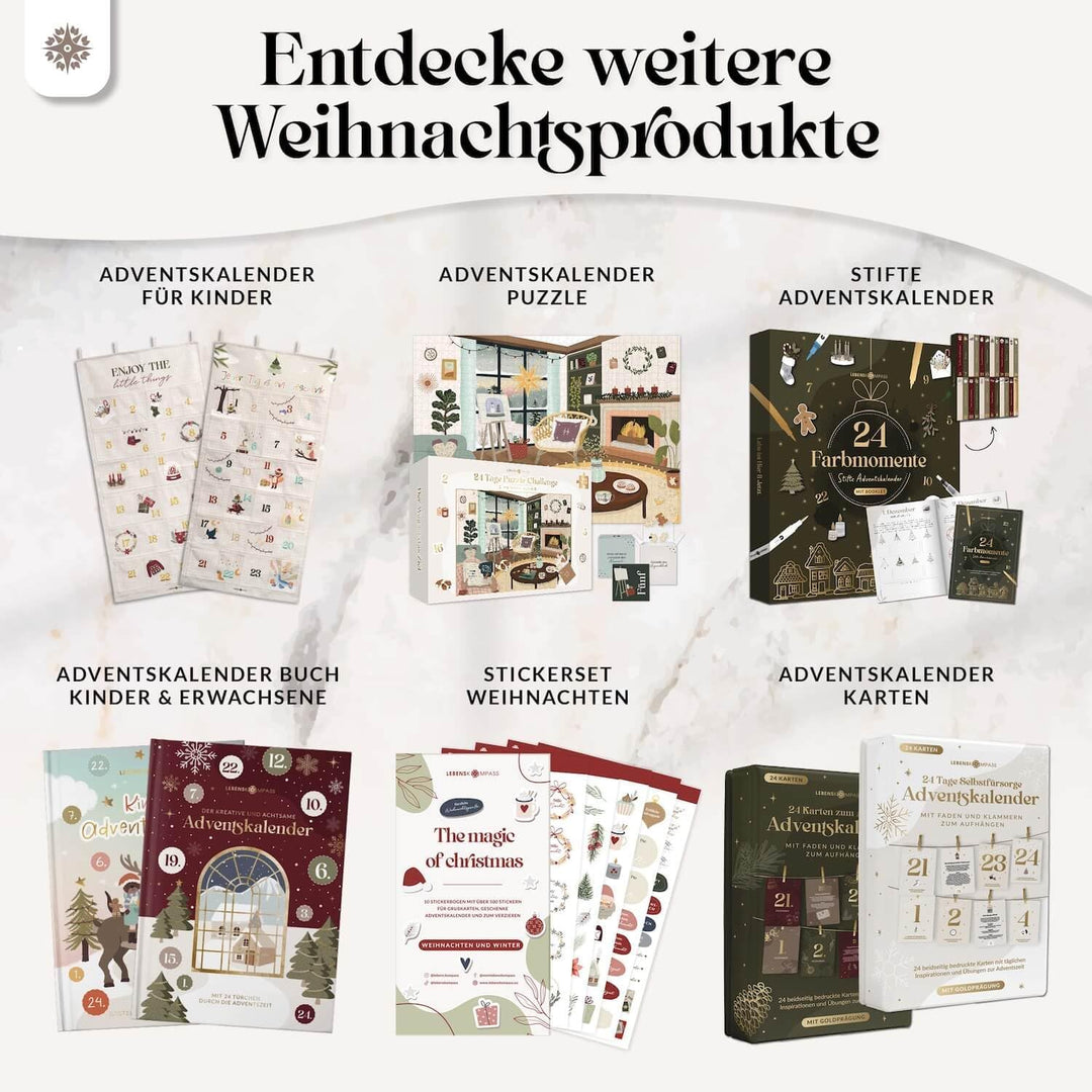 Lebenskompass® Adventskalender zum Befüllen aus Stoff - Wandteppich mit 24 grosse Taschen - Stilvoll
