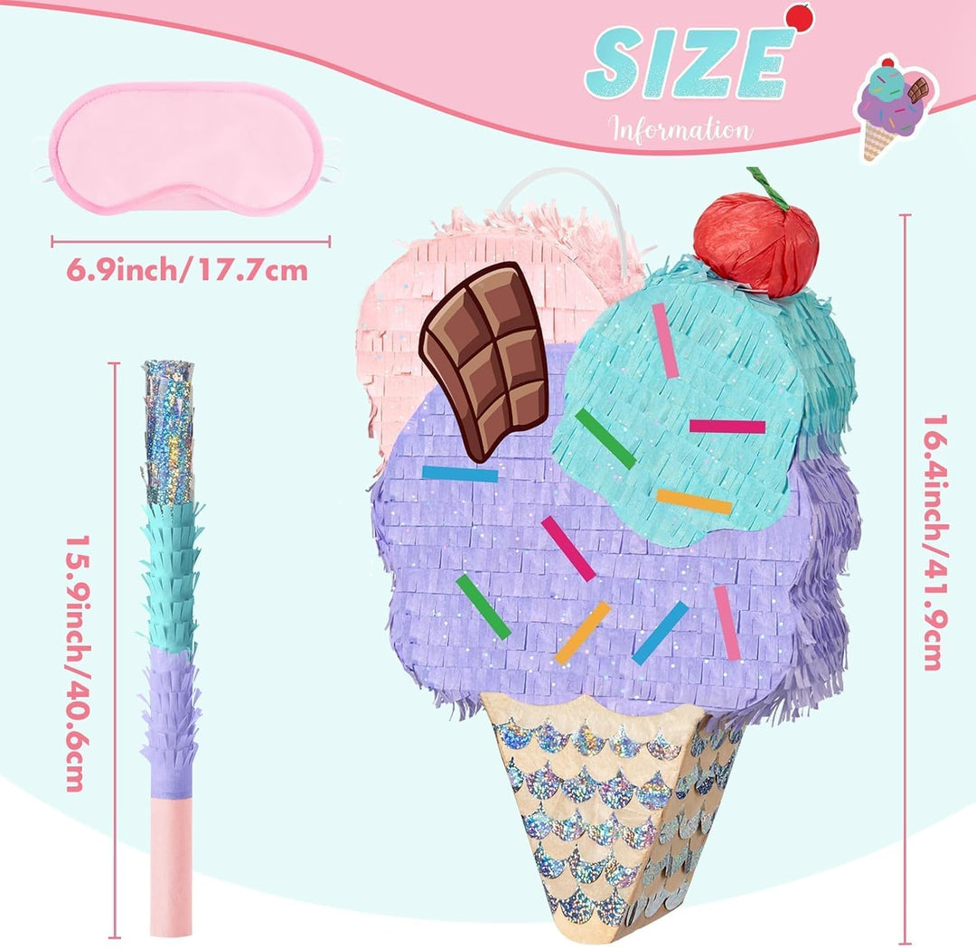 WERNNSAI Eis Pinata – Eiscreme Pinata Geburtstag Mädchen Kinder Eiscreme Piñata Set mit Stock Augenb