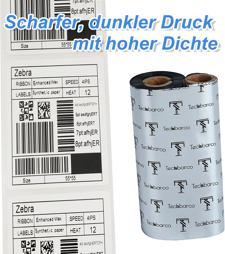 Desktop-Thermotransfer-Bänder, 110 mm x 74 m, hochwertiges verbessertes Wachs, 1,3 cm Kern, mit leer