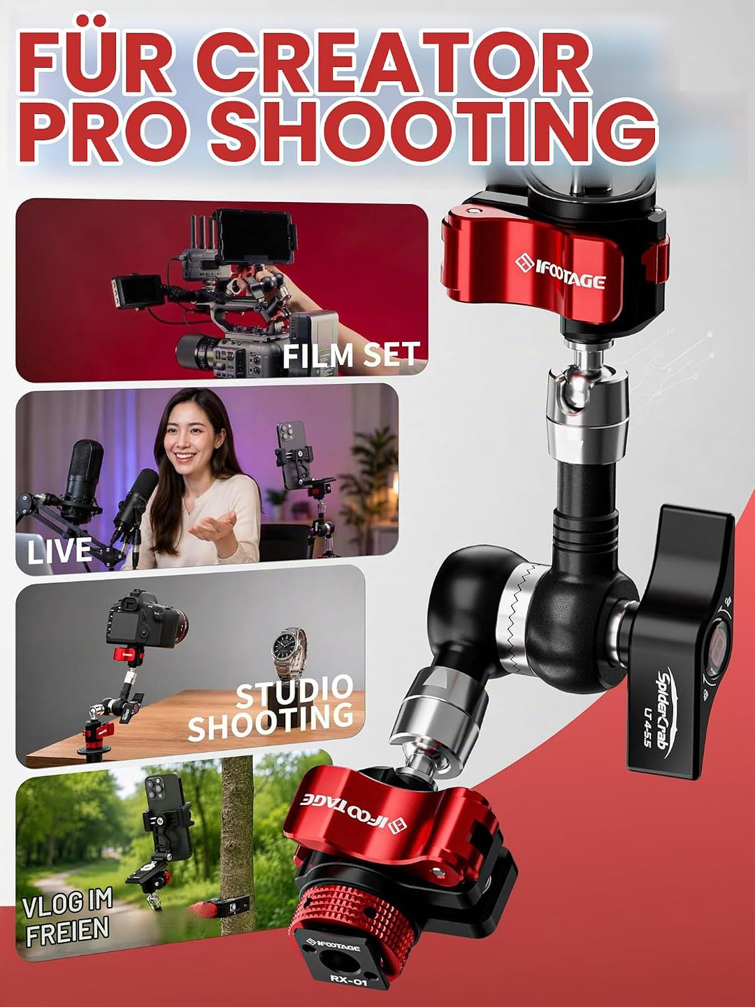 IFOOTAGE Magic Arm Clamp MA3-4, 7 Zoll, Einstellbare Reibungskraft, beweglicher Magic Arm mit 1/4" u