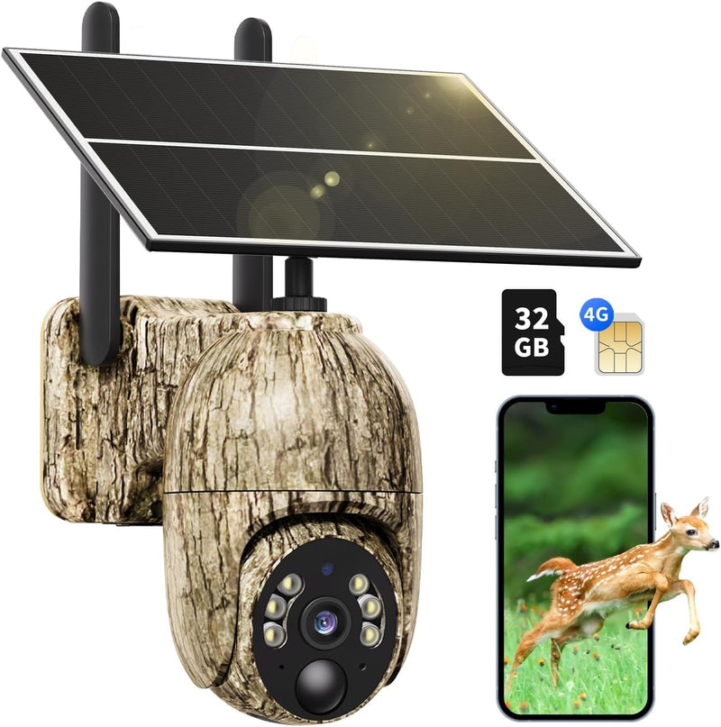 NUASI 4G LTE Wildkamera mit SIM Karte, 2K Kabellos Solar Wildtierkamera mit Handyübertragung App, Üb