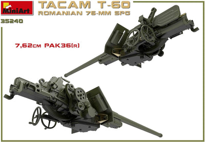 Mini Art 35240 1:35 Rom. 76-mm SPG Tacam T-60 Interieur-originalgetreue Nachbildung, Modellbau, Plas