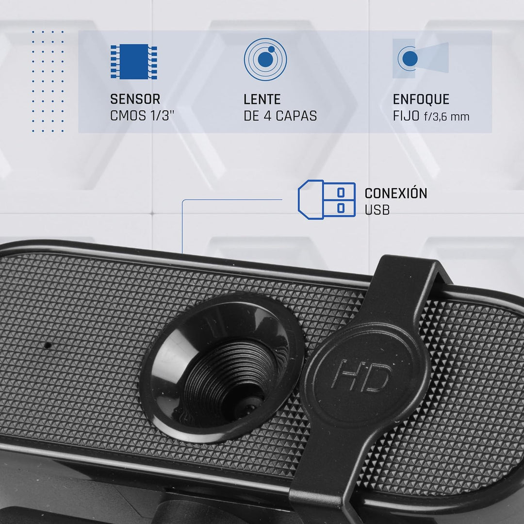 iggual – Full HD 1080p Webcam mit integriertem Mikrofon, USB-PC-Kamera mit Objektivabdeckung und Fle