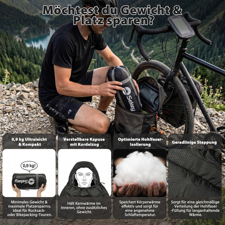 Sekey Schlafsack Erwachsene, Mumienschlafsack mit Anti-Klemm-Reissverschluss, Wasserabweisend & Reis