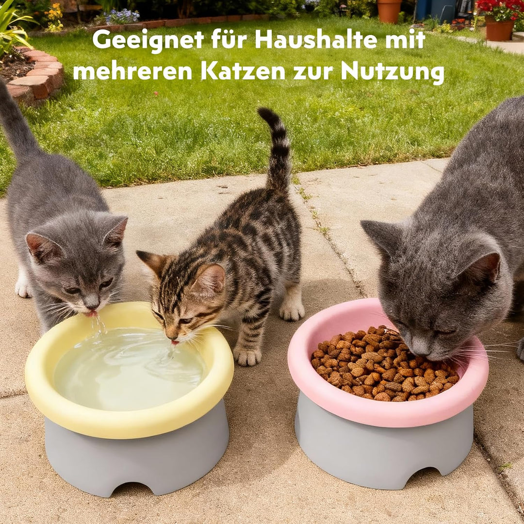 2er Set Keramik Katzennapf erhöht – Zervixschonender Futternapf mit Abnehmbarer Schale, doppelte Fre