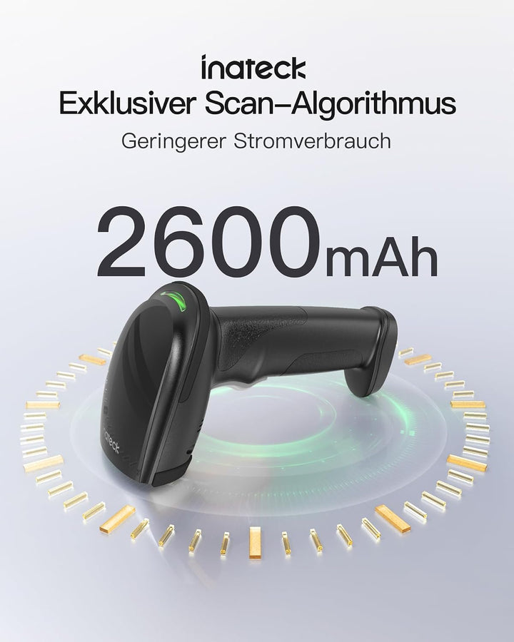 Inateck Barcode Scanner Kabellos, 1D 2D QR Code Scanner, BCST-23 Dunkelgrau | 3-in-1 mit Bluetooth,
