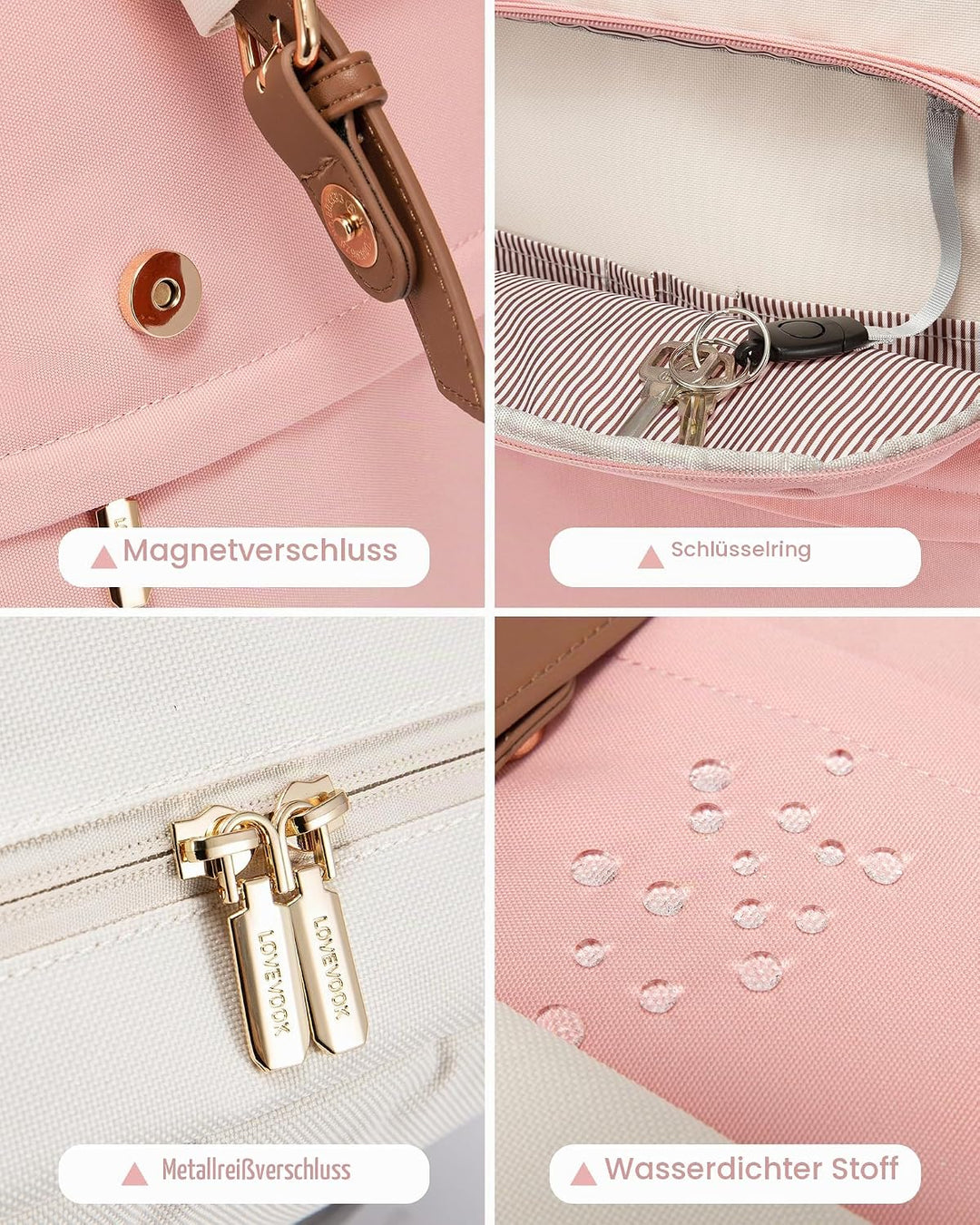 LOVEVOOK Rucksack Damen Rosa, Laptop Schulrucksack 15,6 Zoll, Wasserdichter Tagesrucksack, Schultasc