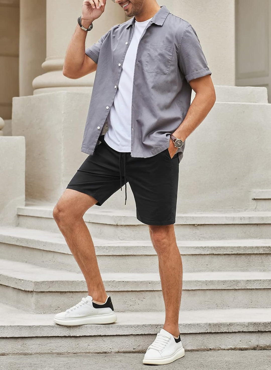 JMIERR Kurze Hosen Herren Shorts Herren Sommer Chino Baumwolle Elastische Taille mit Taschen S A Sch