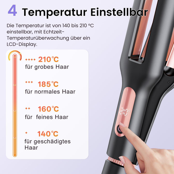 22/25/32/38mm Einstellbar Welleneisen für Haare - 4 In 1 Beach Waves Lockenstab, 3 Fässer Lockeneise