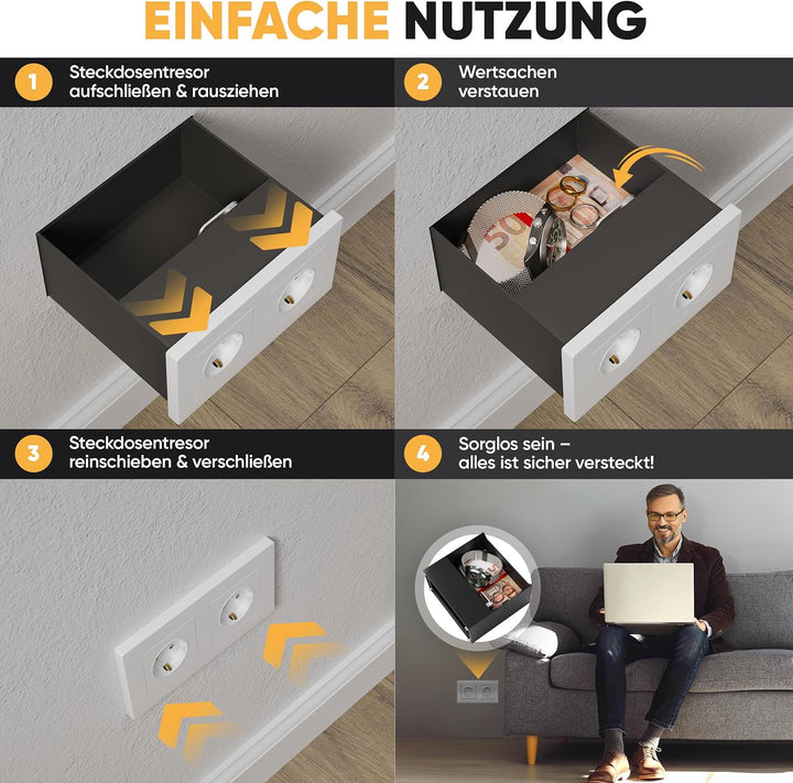 Elder Welder® Steckdosentresor | kompatibel mit jeder Schuko Doppelsteckdose | Wandtresor zum Einmau
