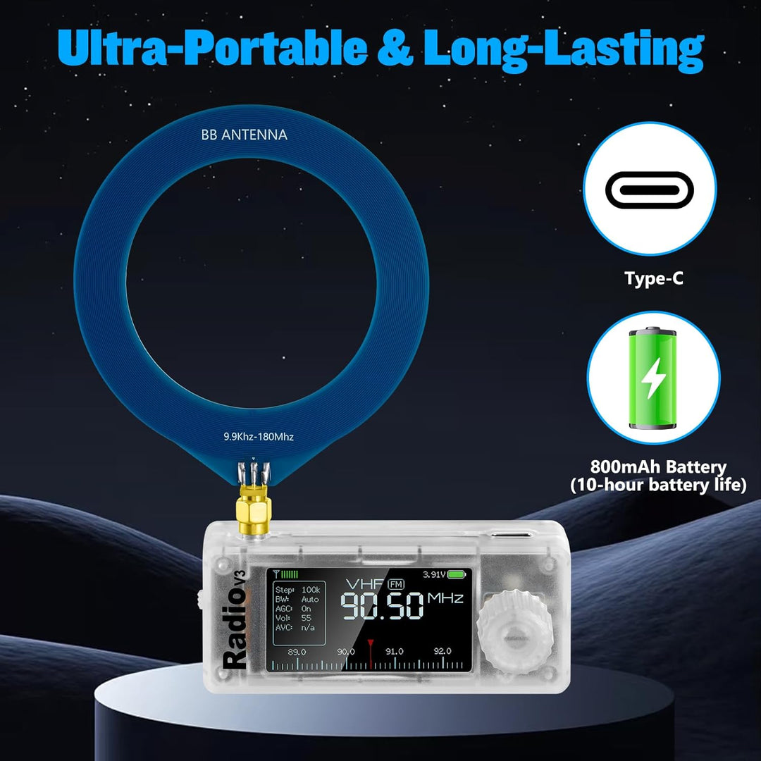AURSINC SI4732 Mini Radio V3 Tragbare Kurzwelleempfänger, AM/FM/LSB/USB-Betriebsmodi, HF SW MW VHF V