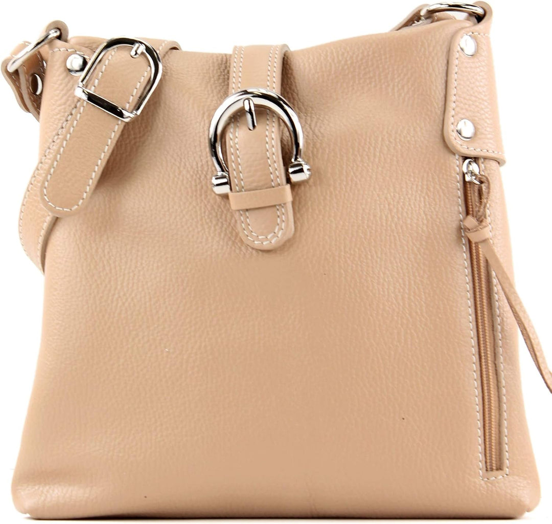 modamoda de -T04 - ital Umhängetasche Schultertasche aus Leder Beige, Beige
