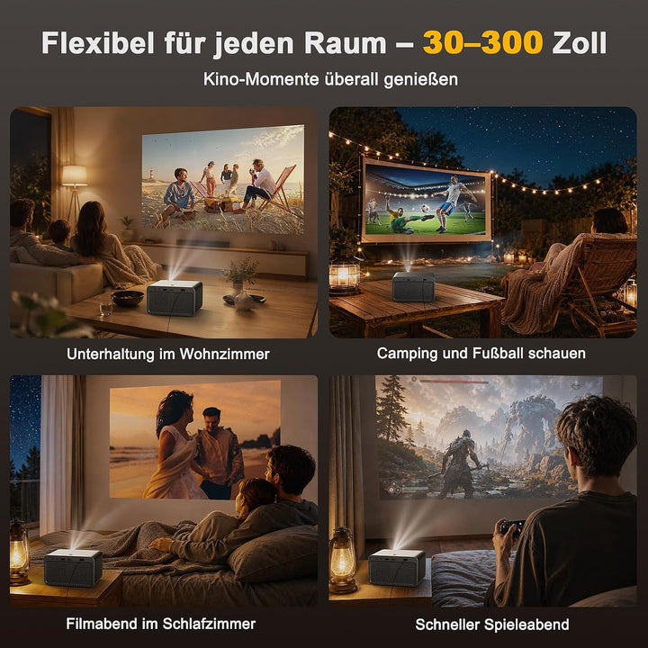 Beamer-4K kompatibel mit Netflix &amp; Dolby Audio, 1080P, Autofokus, HDMI CEC | WiFi 6 &amp; Bluetooth 5.4,