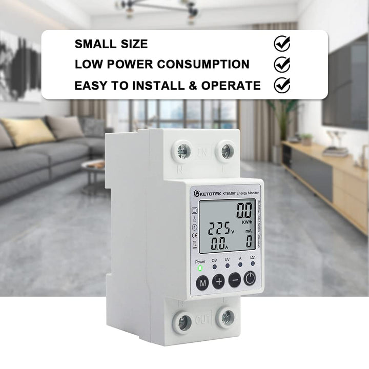 KETOTEK LCD Digitaler Wechselstromzähler Stromzähler Hutschiene 1 Phasig Energiezähler KWh Zähler Le