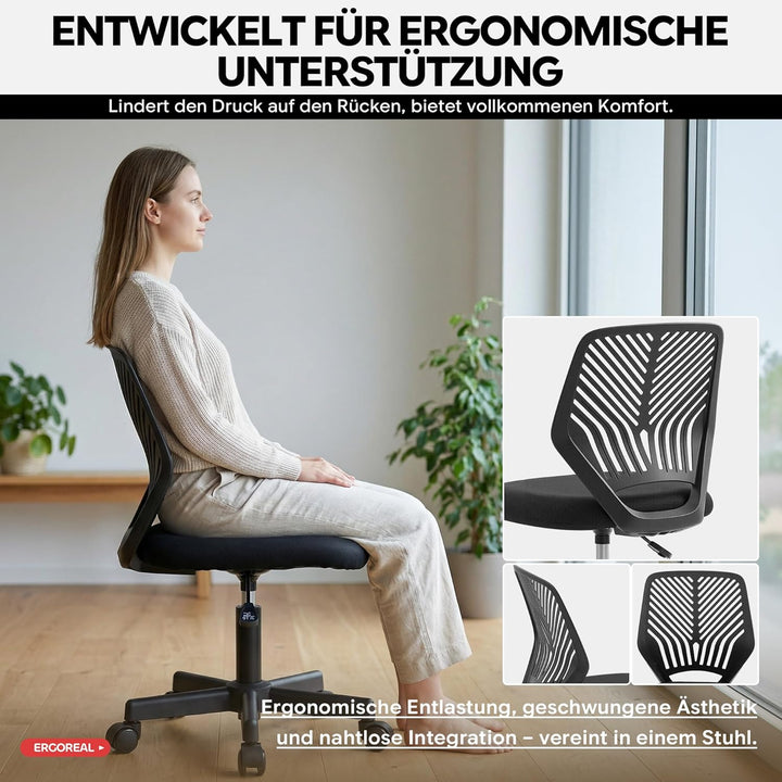 Ergonomischer Bürostuhl ohne Armlehne, Bürostuhl mit Rollen & Höhenverstellung, Bürostuhl Cozy mit E