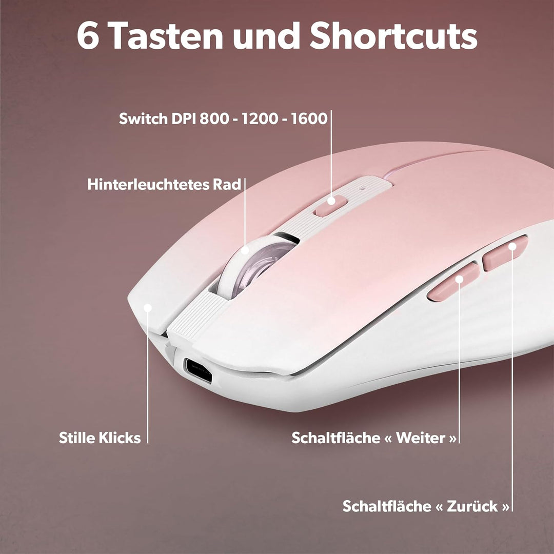 T'nB - Kabellose Maus, Dual Mode Bluetooth und USB-A, Wiederaufladbar, Lange Akkulaufzeit, Leise, 16
