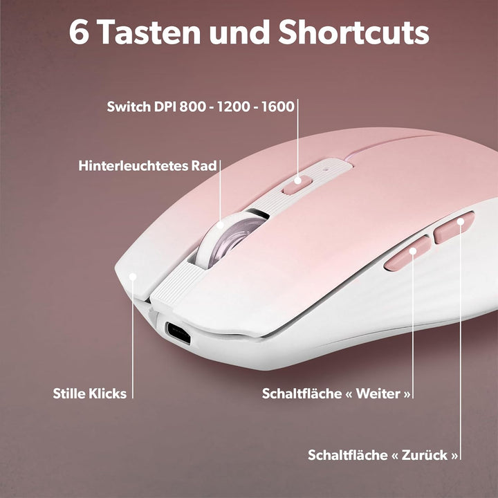 T'nB - Kabellose Maus, Dual Mode Bluetooth und USB-A, Wiederaufladbar, Lange Akkulaufzeit, Leise, 16